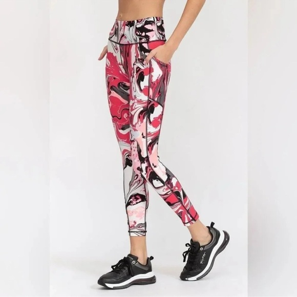 Dkny Sport Printed High-Waist 7/8 Leggings - Fiery Pink Marble NWT - Picture 4 of 5